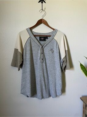 Harley-Davidson Cotton Slub Ribbed Henley Tee Grey Cream XL